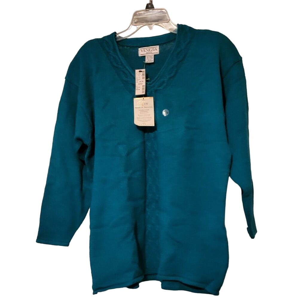 Venezia Vitale Teal Sweater Women 14/16 Pullover Ramie/Cotton 3/4 Sleeve